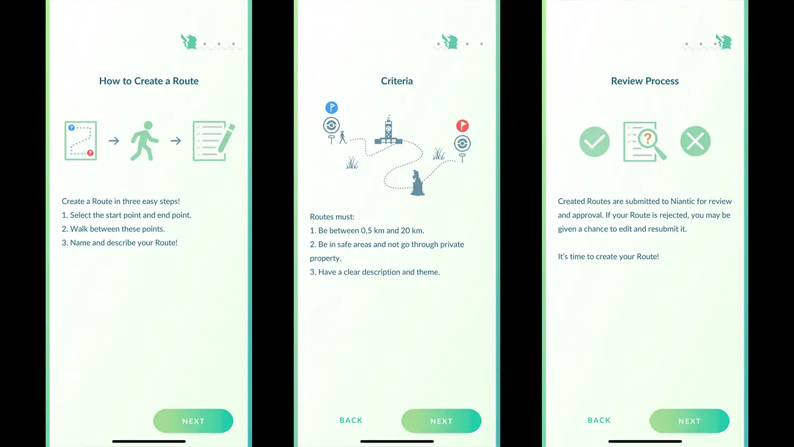 pokemon go create routes criteria