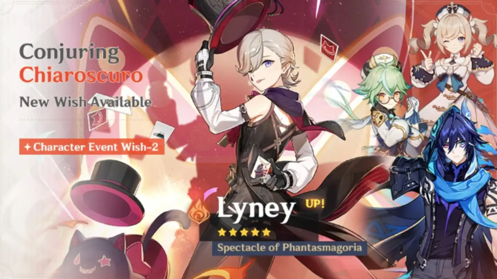 An image of the current Genshin Impact rerun banner for Lyney.