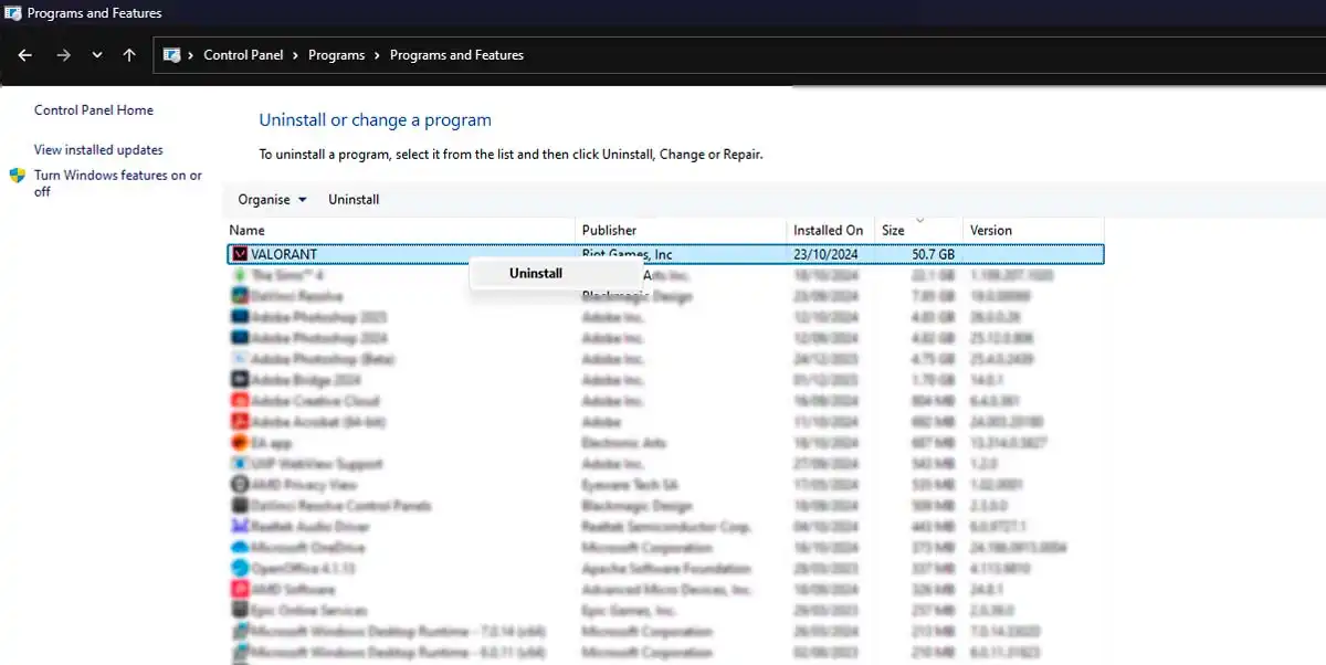 Uninstalling Valorant PC