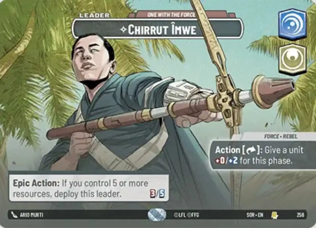 Chirrut Imwe Showcase card in Star Wars Unlimited