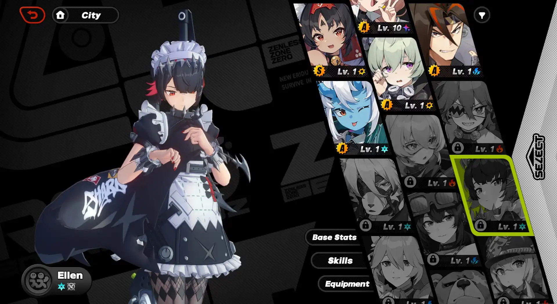 A screenshot of Ellen from the character menu