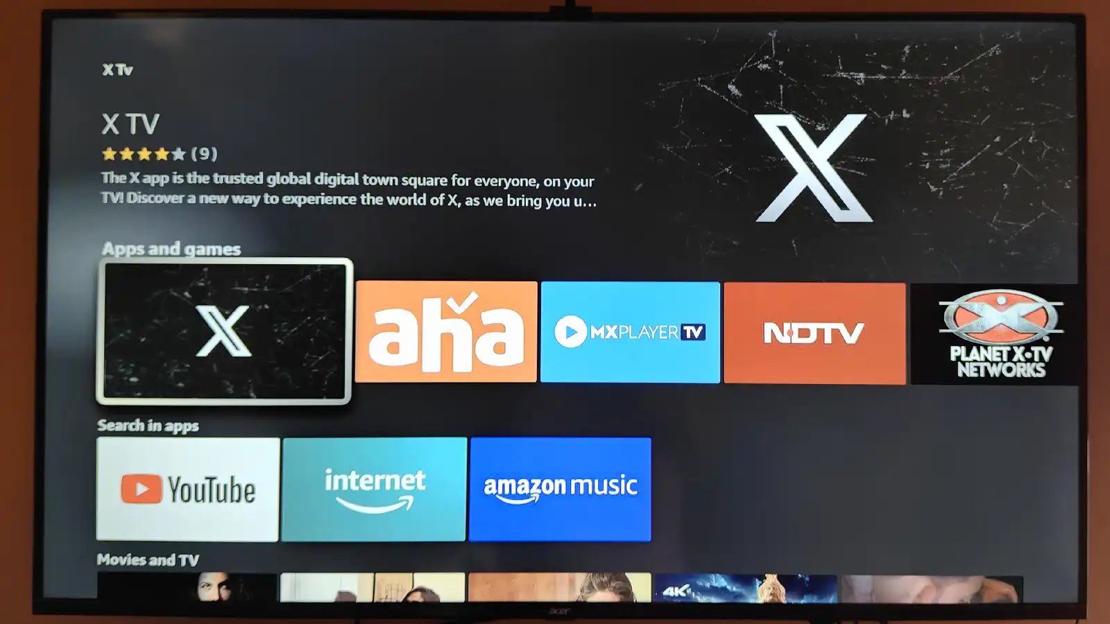 X TV app on TV