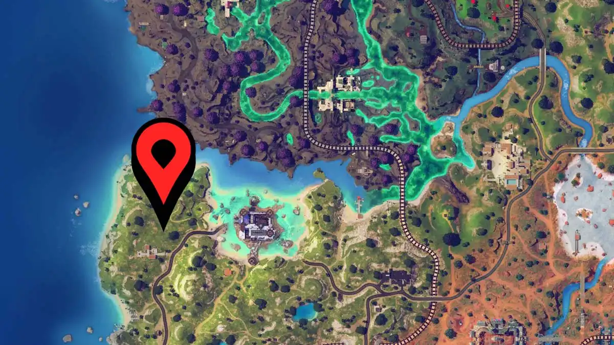 Fortnite map with a marker showing the location of Stark chest