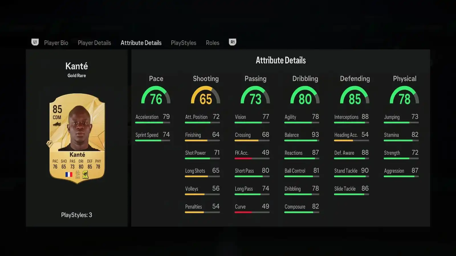 Kante's attributes in EA FC 25