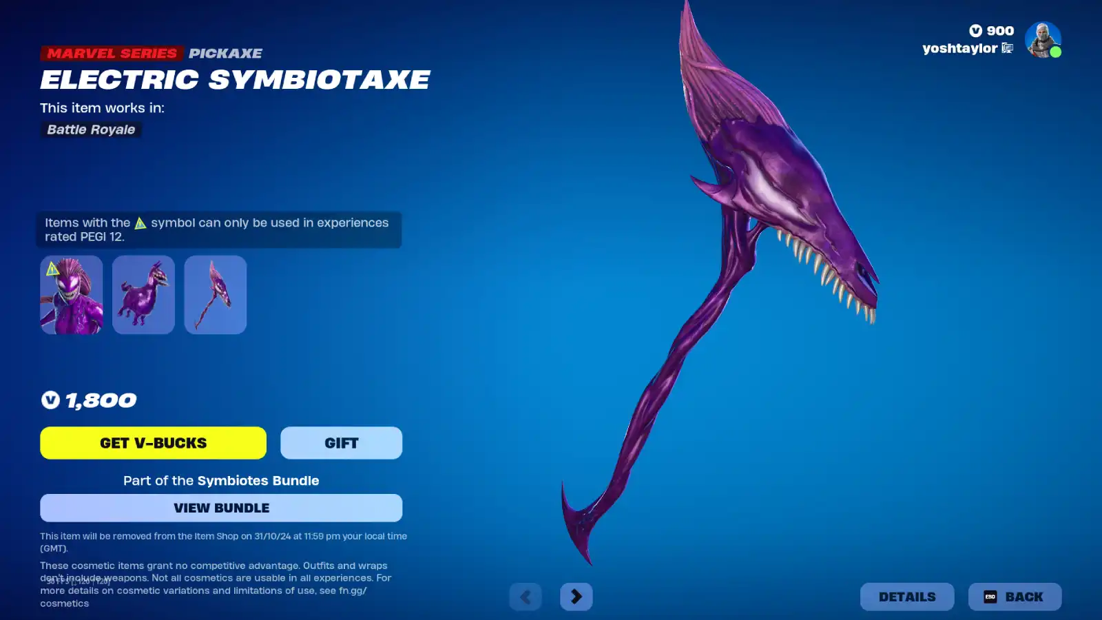 Electric Symbiote Pickaxe in Fortnite.