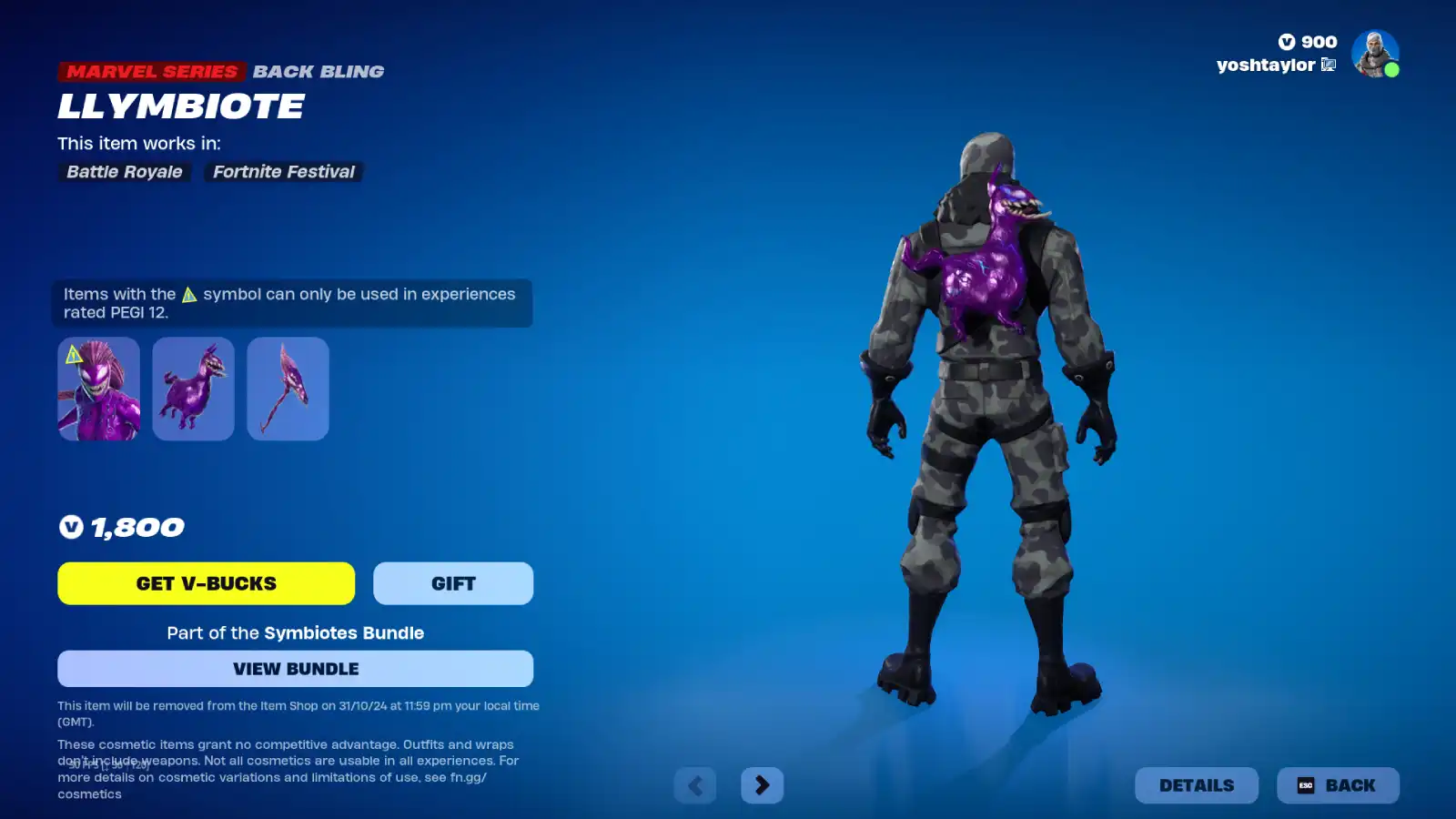 Lymbiote Back Bling in Fortnite.