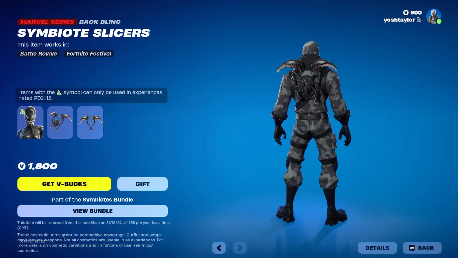 Symbiote Slicers Back Bling in Fortnite.