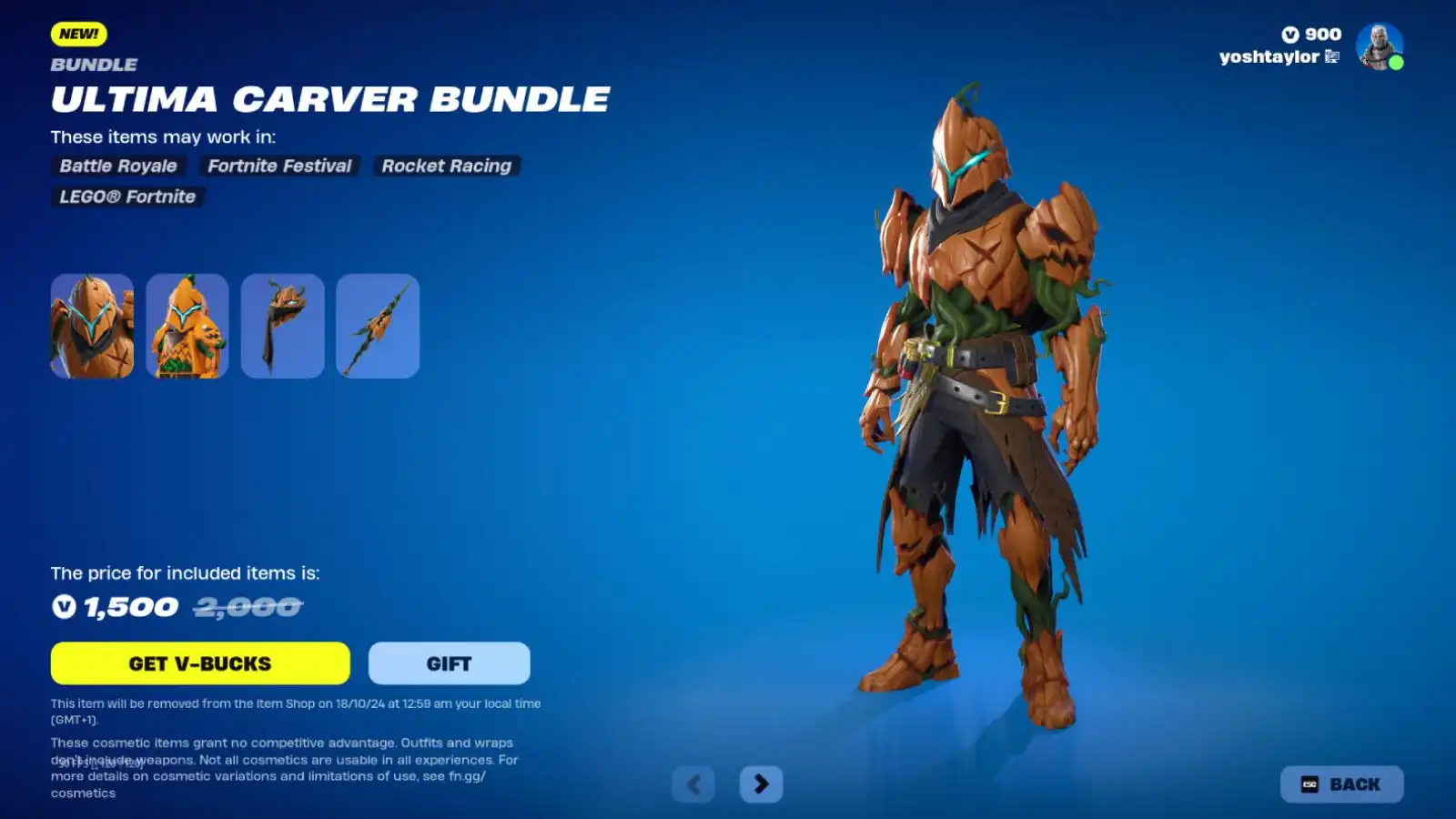 Ultima Carver skin bundle in Fortnite.