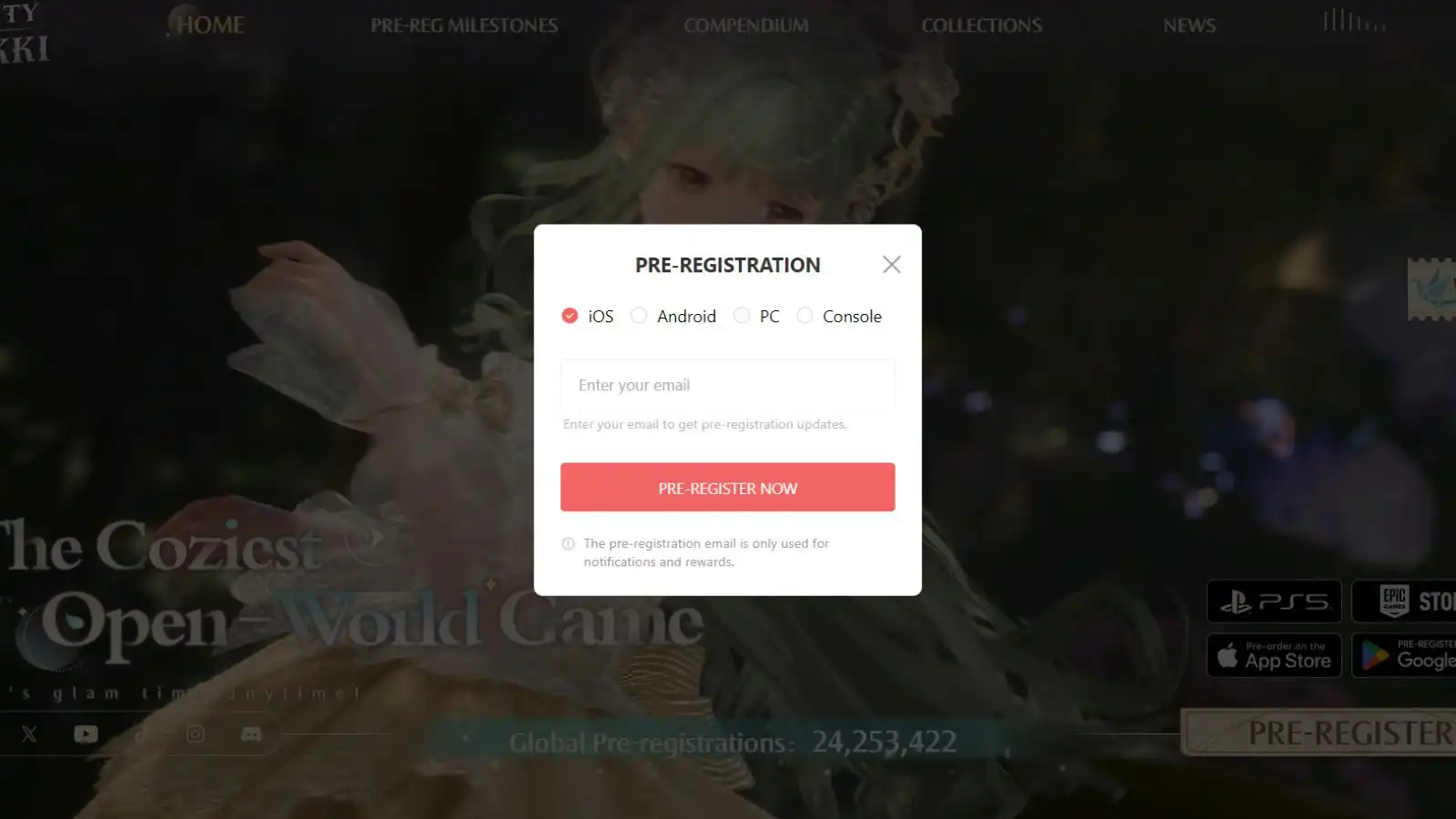 Pre-registration form Infinity Nikki