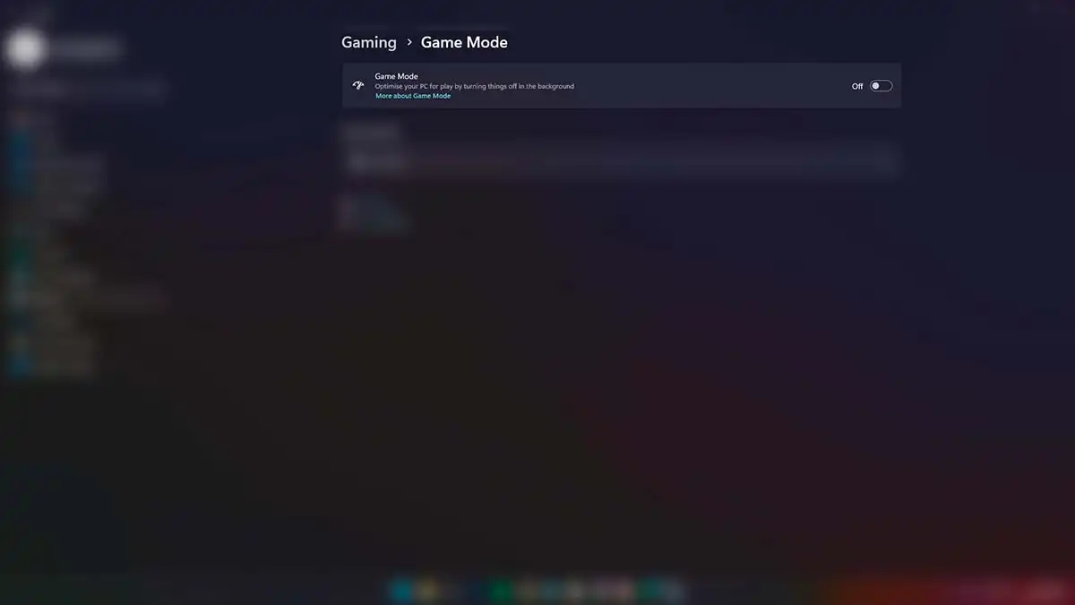 Game mode Windows Setting