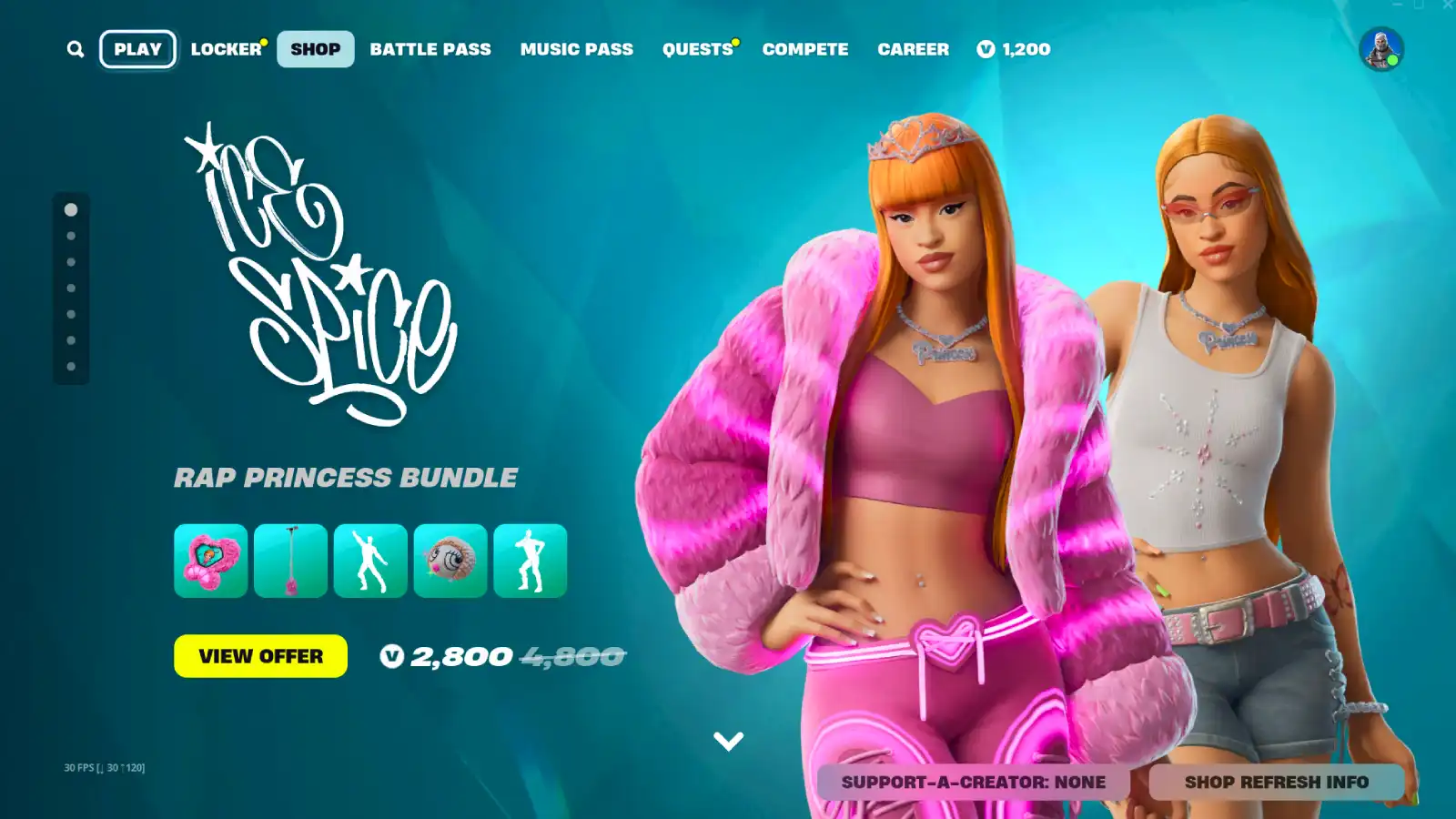 Fortnite Ice Spice skin bundle in the item shop.