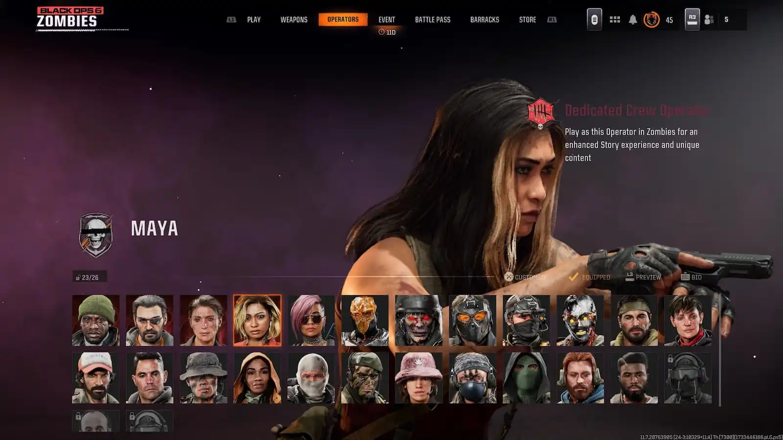 Maya on the Black Ops 6 Zombies operator screen