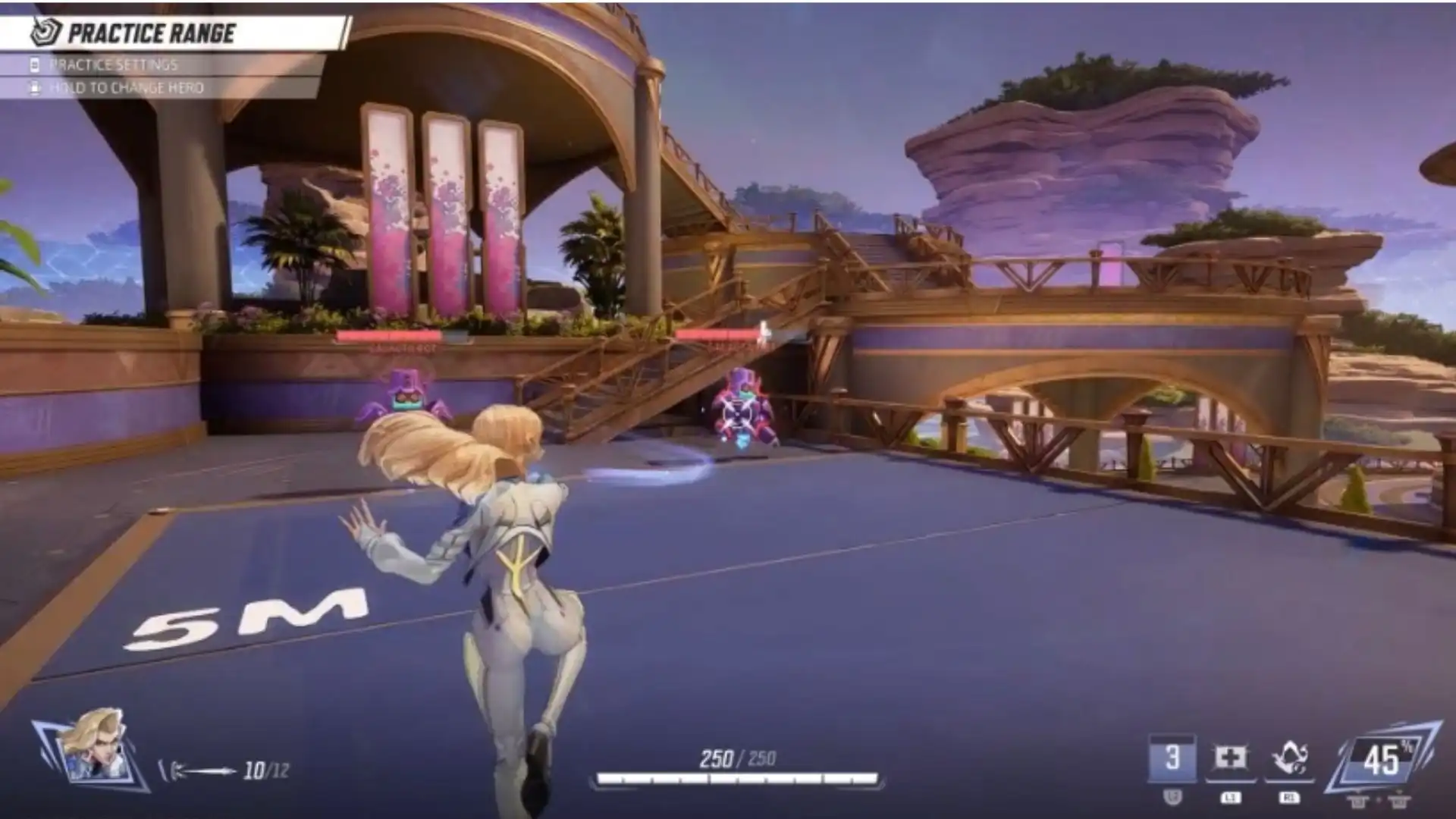 A screenshot of Dagger in the Marvel Rivals practice range.