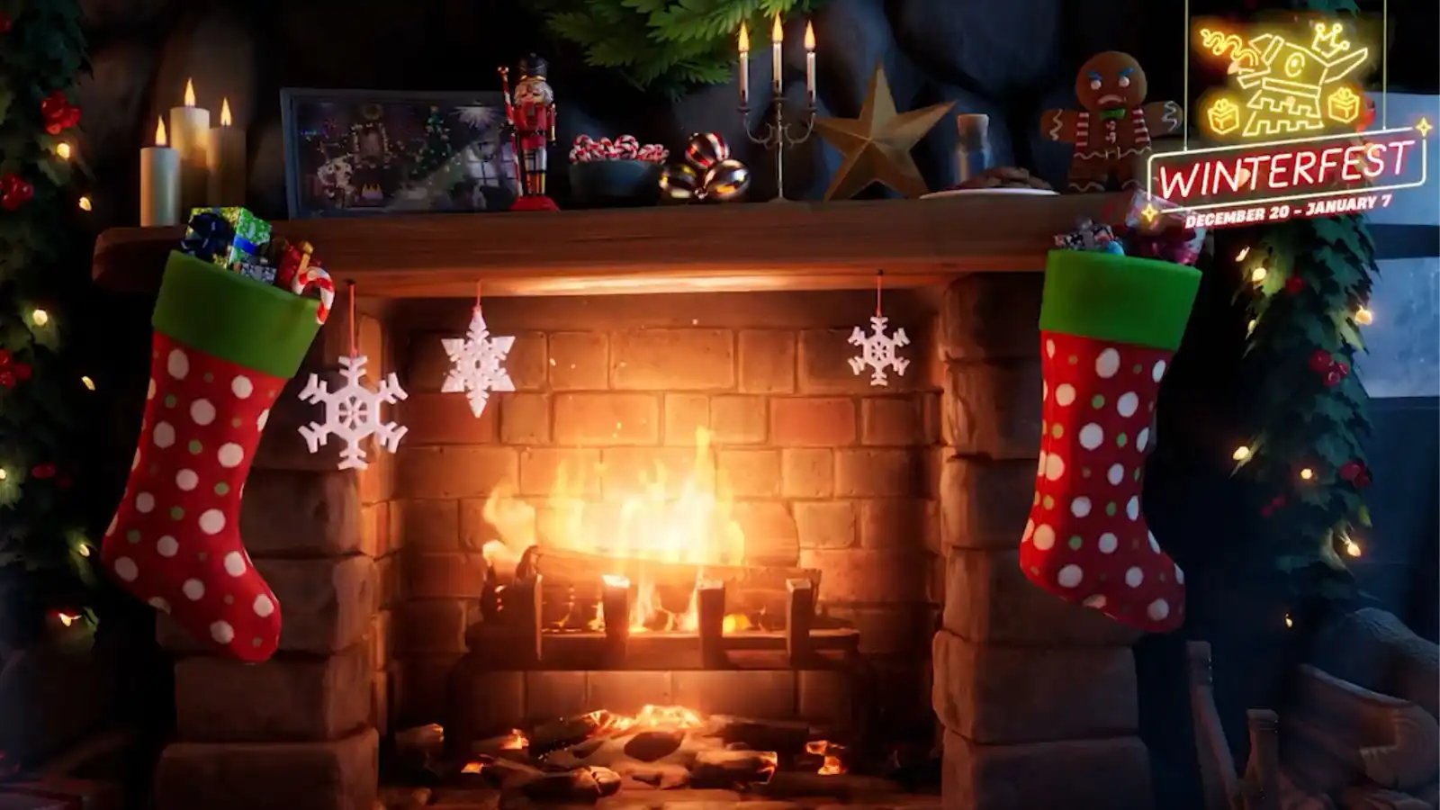 Fireplace in Fortnite Winterfest 2024 cabin