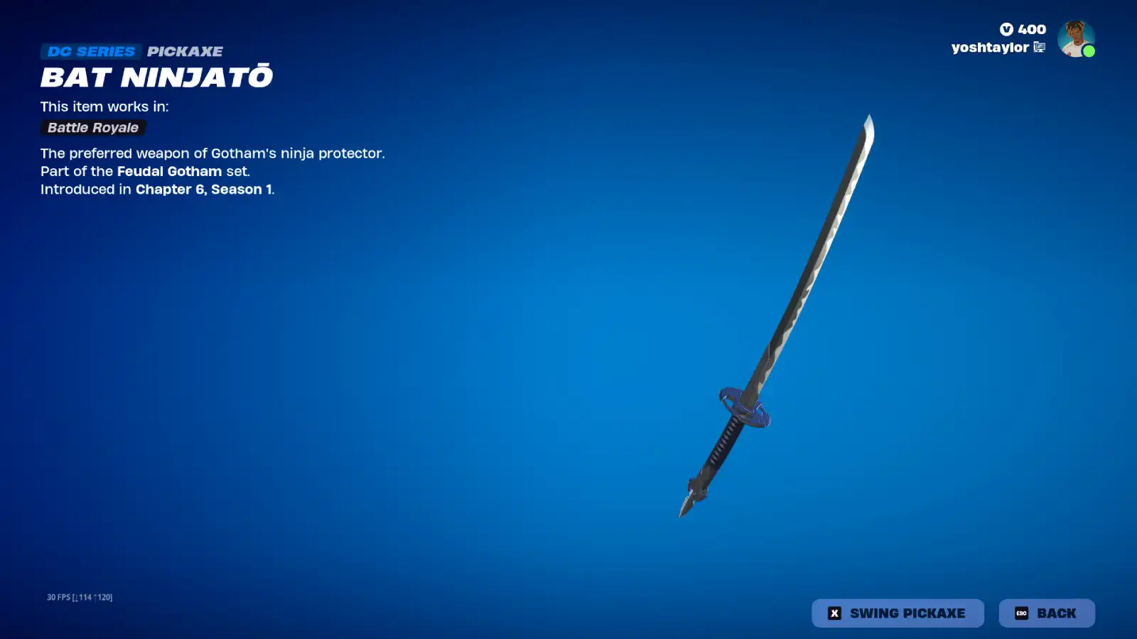 Bat Ninjato Pickaxe in Fortnite.