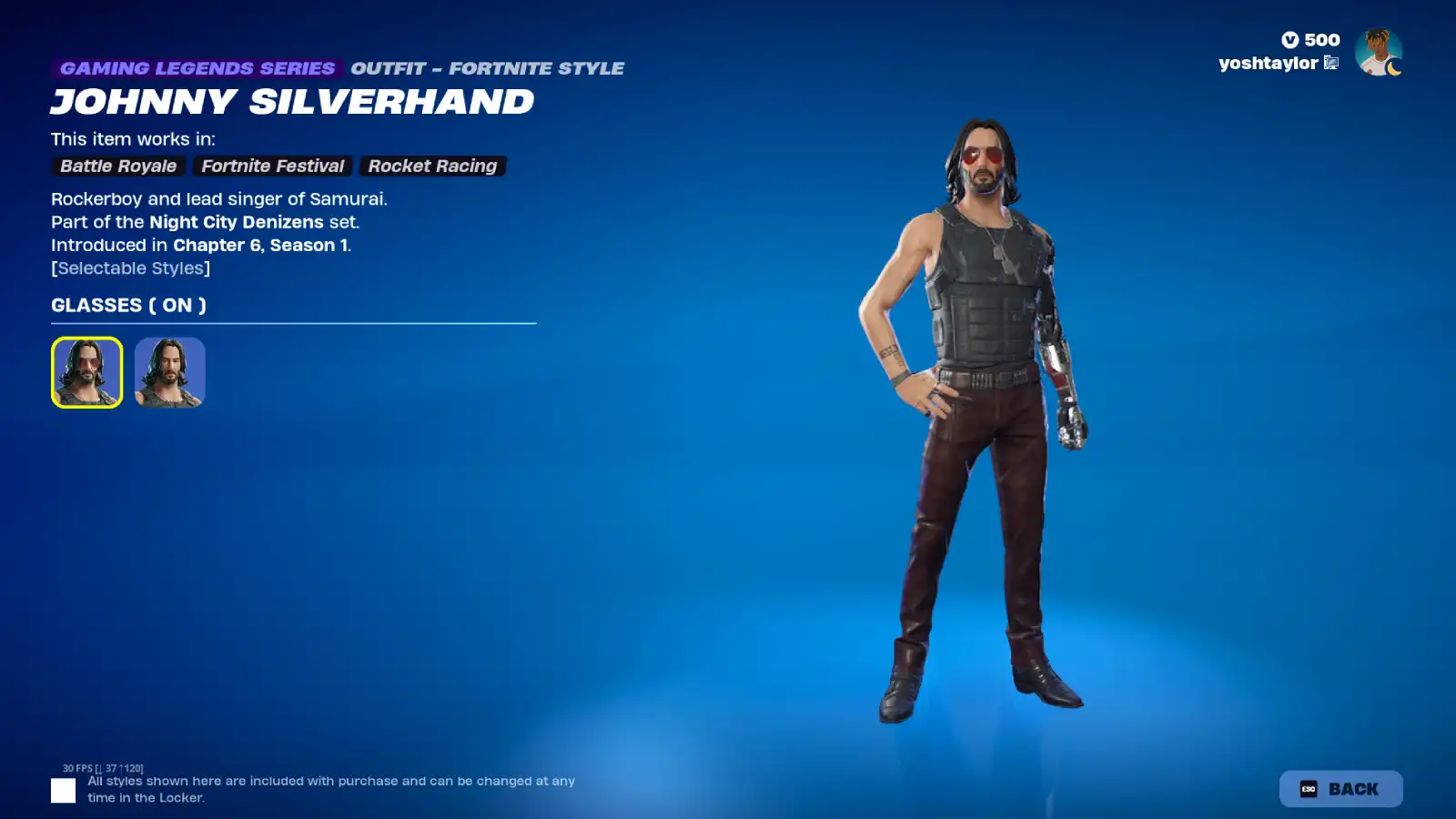 Johnny Silverhand skin in Fortnite.