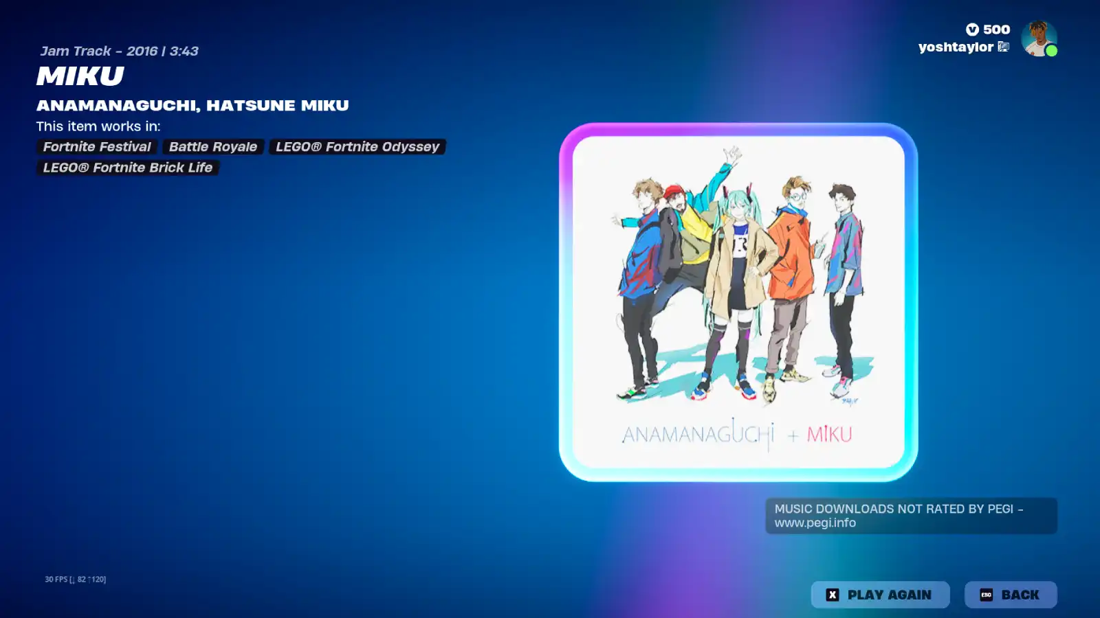 Fortnite screenshot of the Miku Jam Track as part of the Hatsune Miku Bundle in the Item Shop.