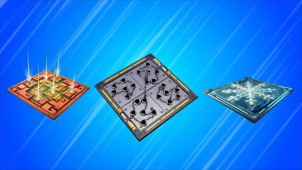 image featuring the damage trap, poison dart trap, and chiller trap in Fortnite.