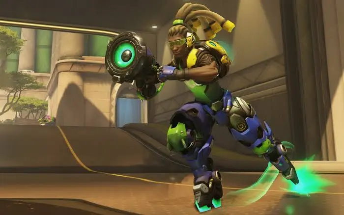 Overwatch's Lucio speeding into battle.