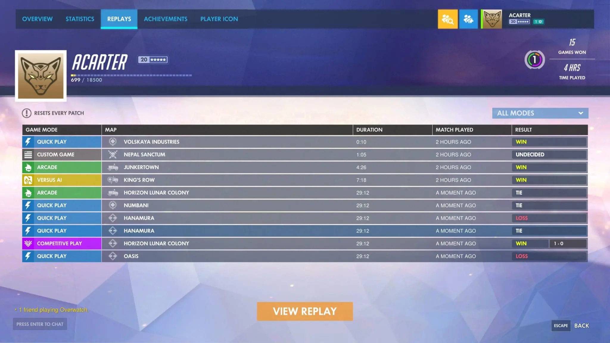 Overwatch Replay System menu