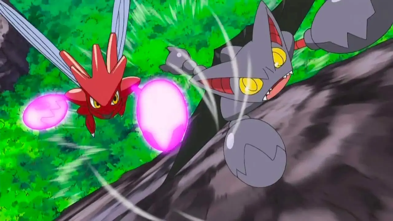 Scizor chasing Gliscor in Pokemon anime