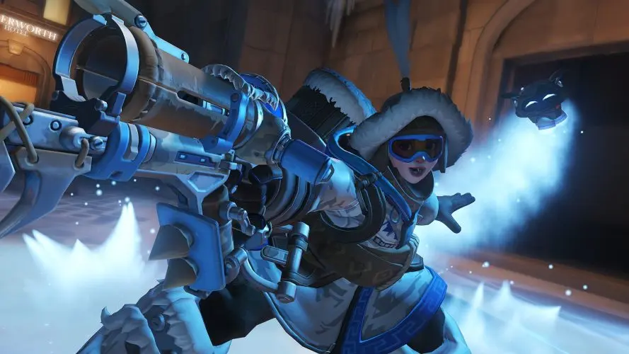 Overwatch Mei skating around on her ice