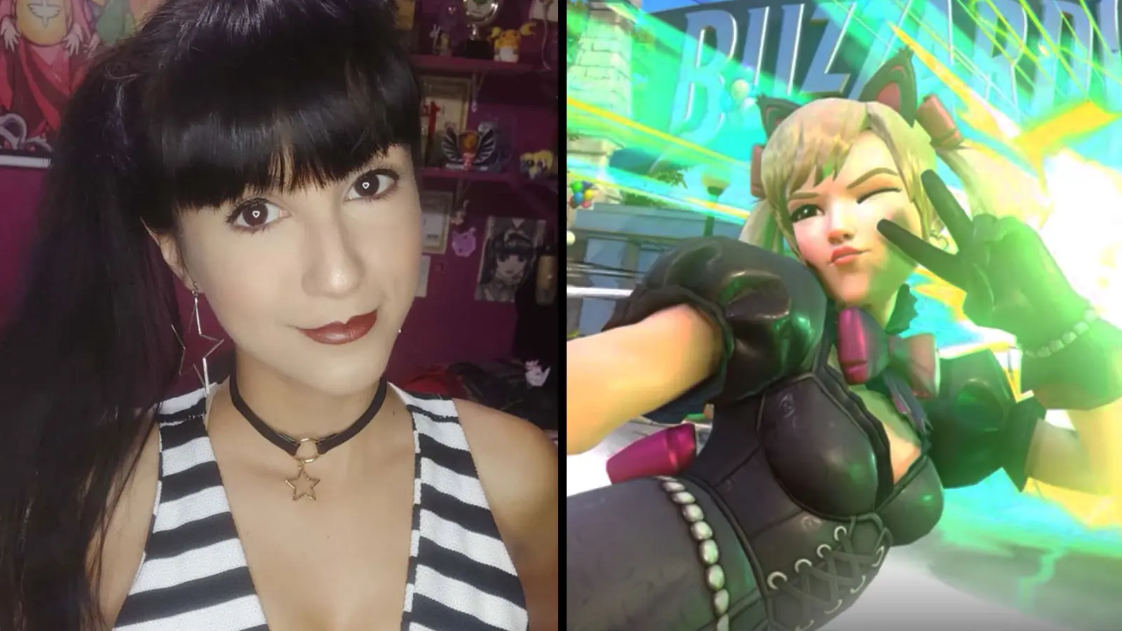 D.Va poses in Overwatch Black Cat skin