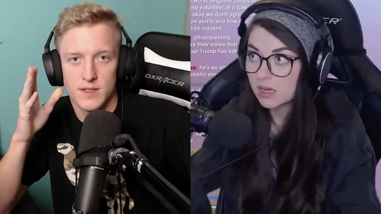 Tfue talking to his viewers on the left BadBunny angry about not getting subscribers on the right