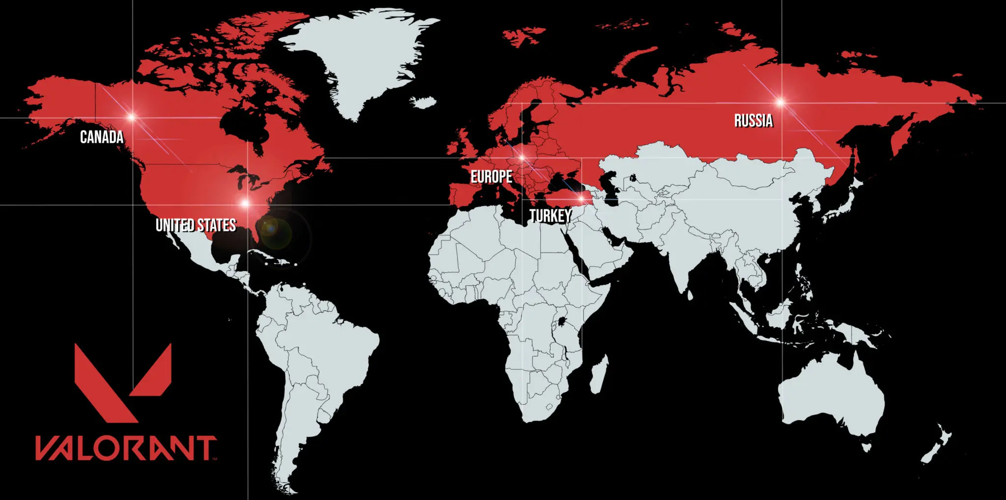 Valorant's closed beta regions.