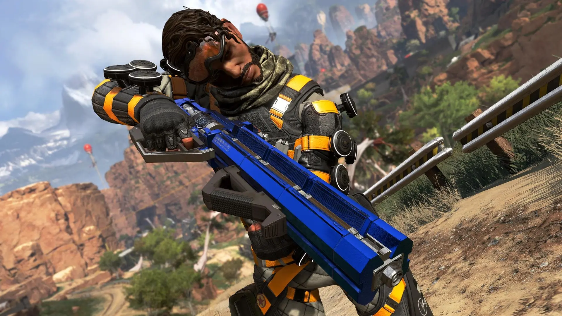 Mirage looking down weapon barrel in Apex Legends.