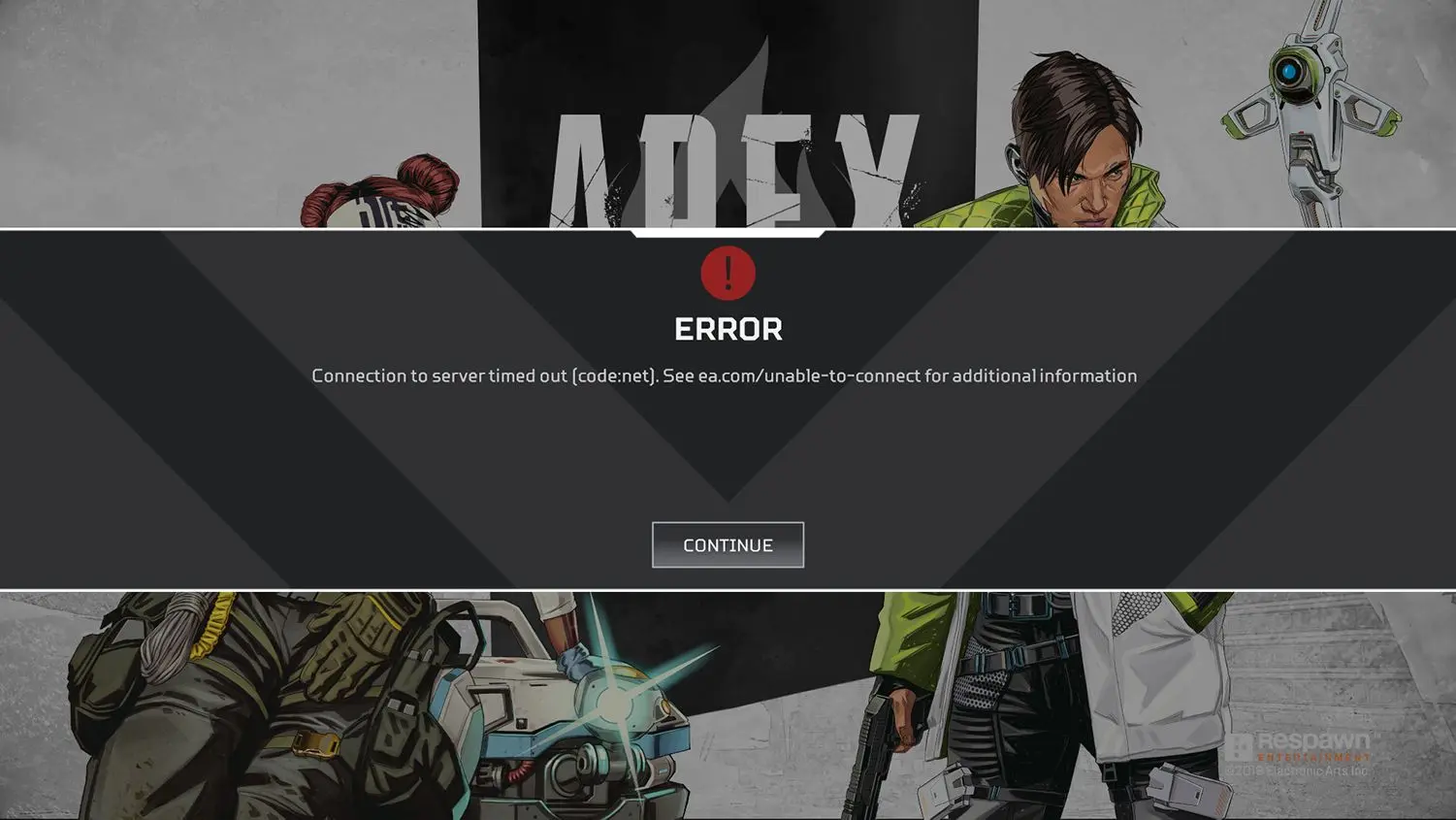 Server error screen in Apex Legends