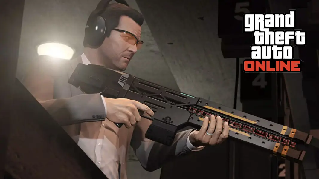 GTA character holding the Railgun