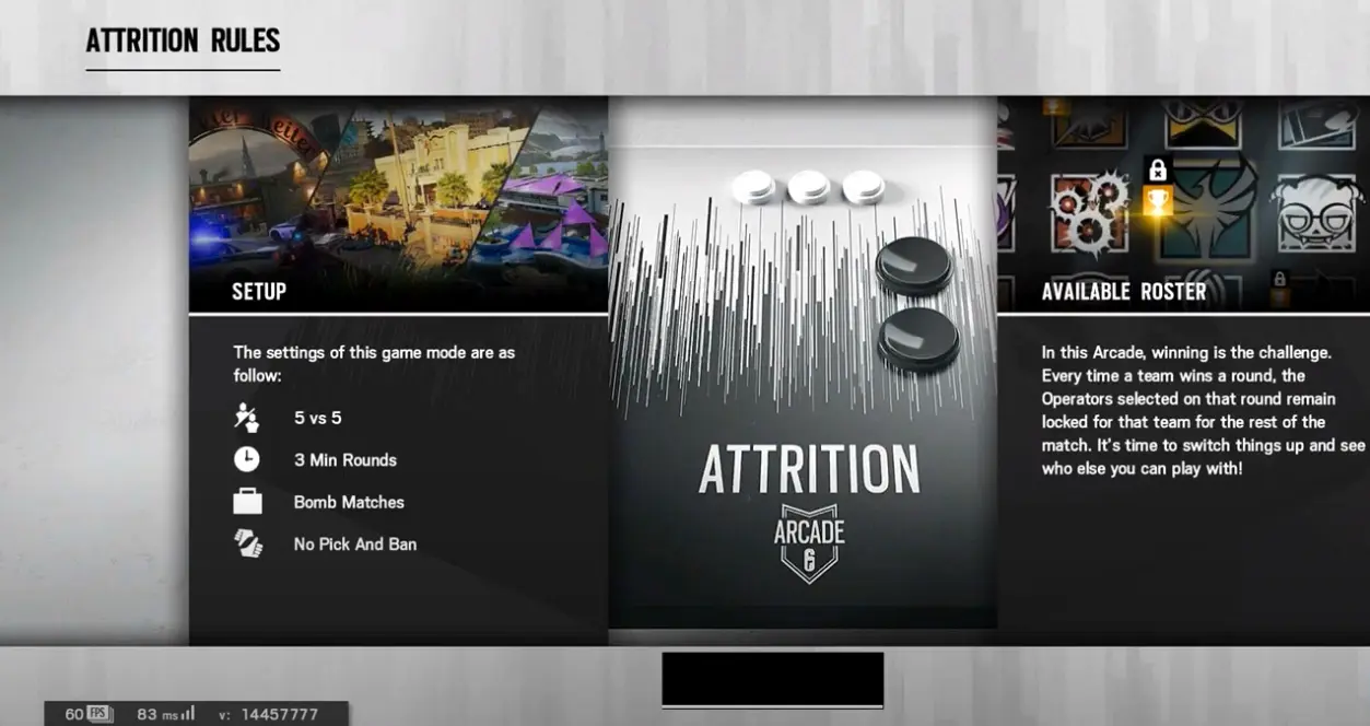 Attrition menu in Rainbow Six