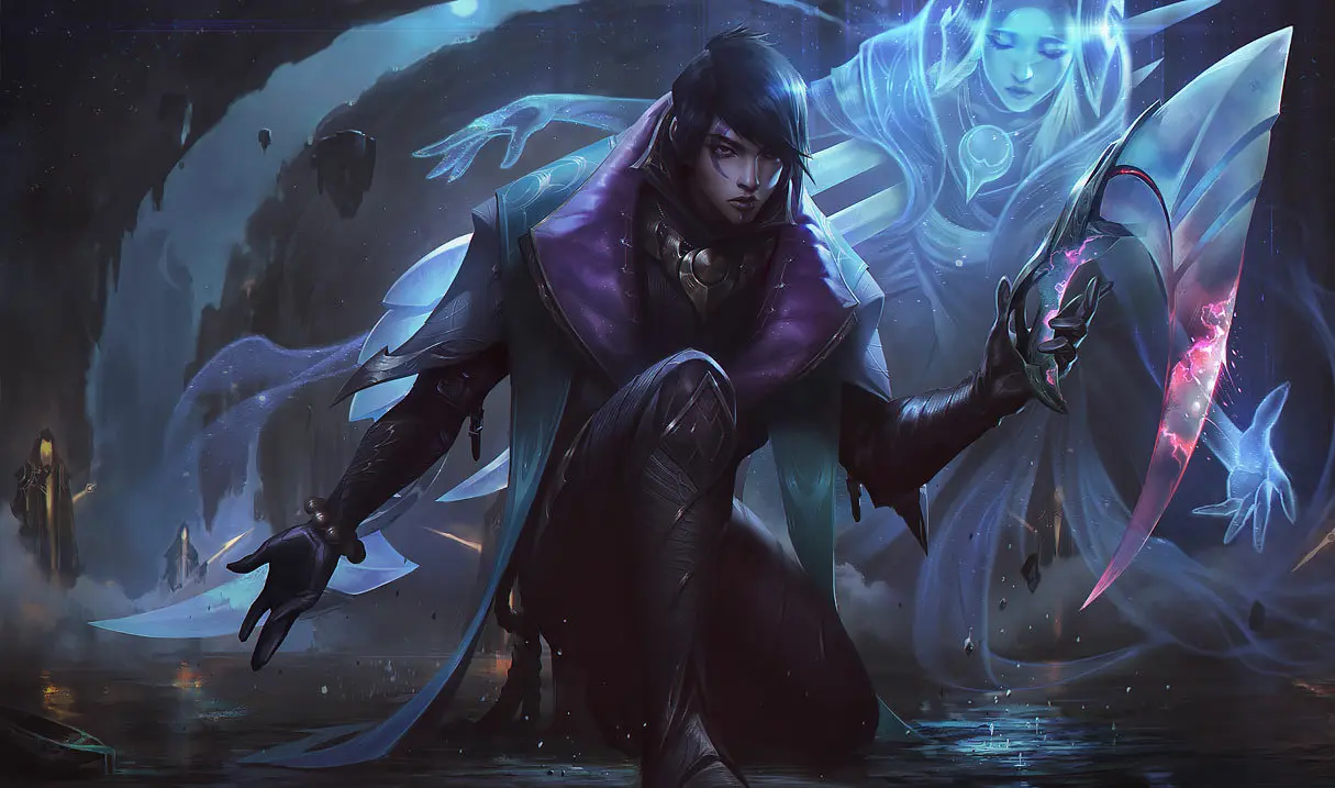 Aphelios League of Legends splashart.