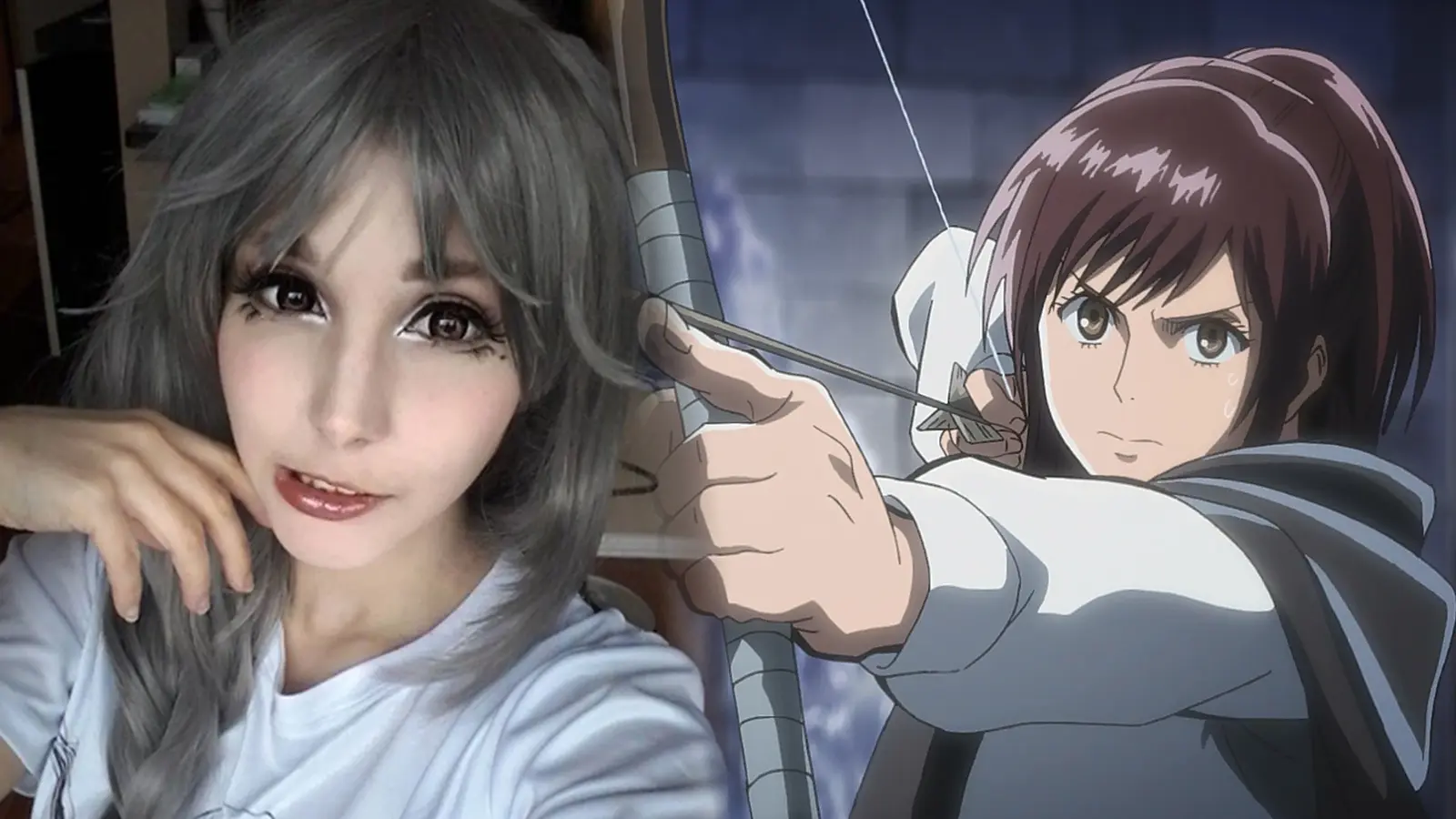 Sasha firing an arrow in Attack on Titan.