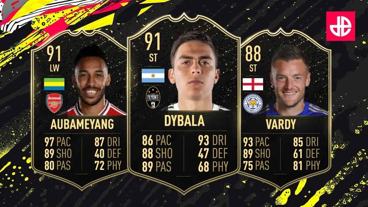 TOTW 29 cards Vardy, Dybala and Aubameyang