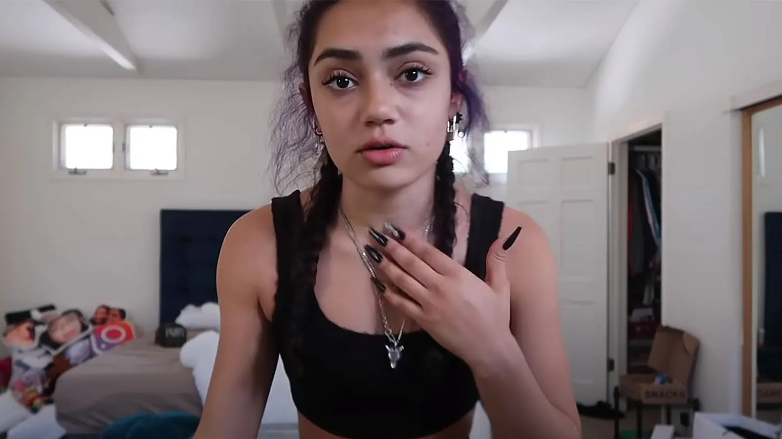 Avani Gregg speaks to her fans during a vlog.