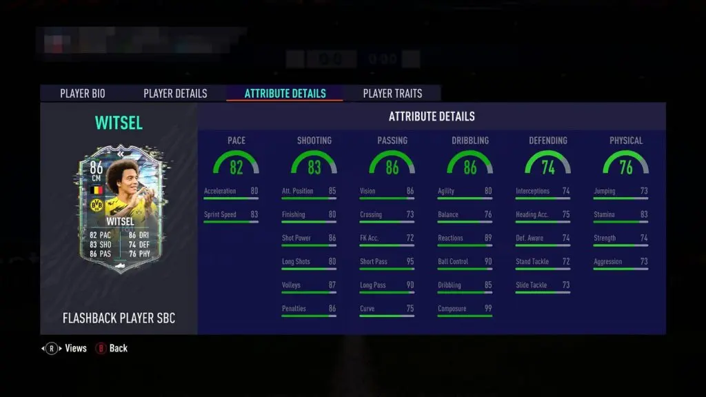 Axel Witsel's Flashback SBC stats