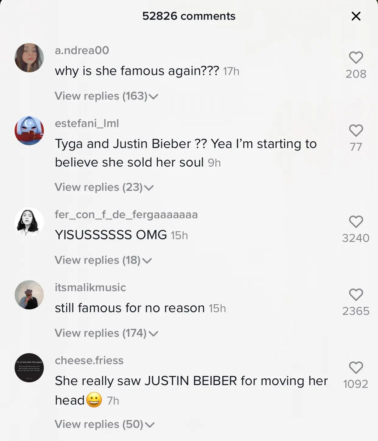 Hate comments on Bella Poarch's TikTok