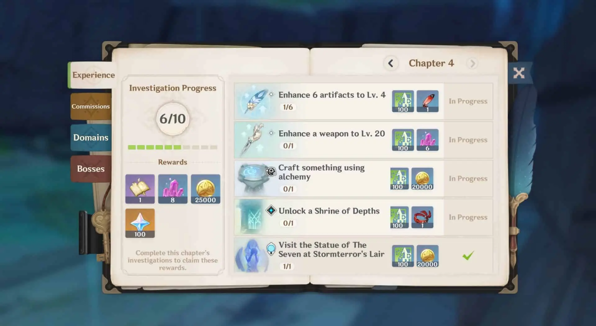 The Genshin Impact Adventure Book which can reward Mora when tasks are completed.