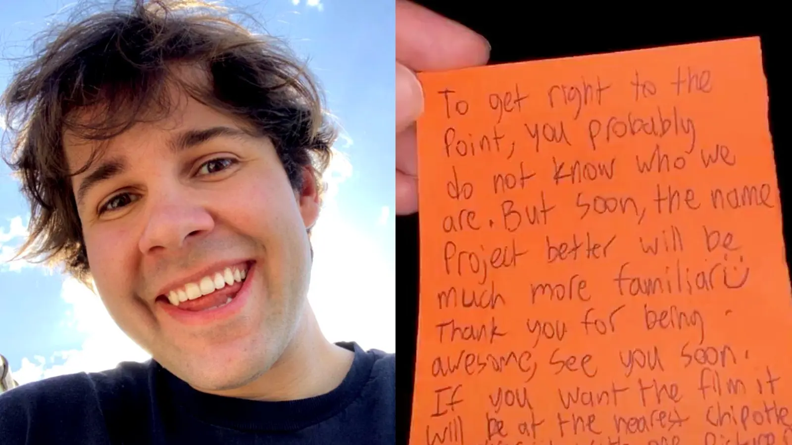 David Dobrik next to an orange note