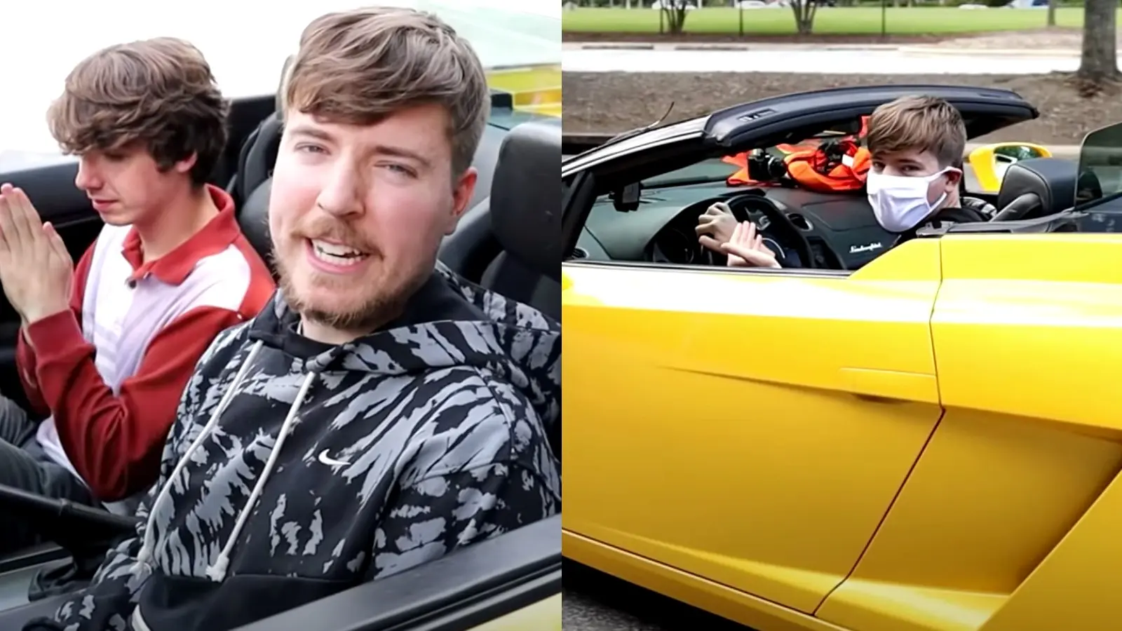 Mr Beast sitting in a Lamborghini