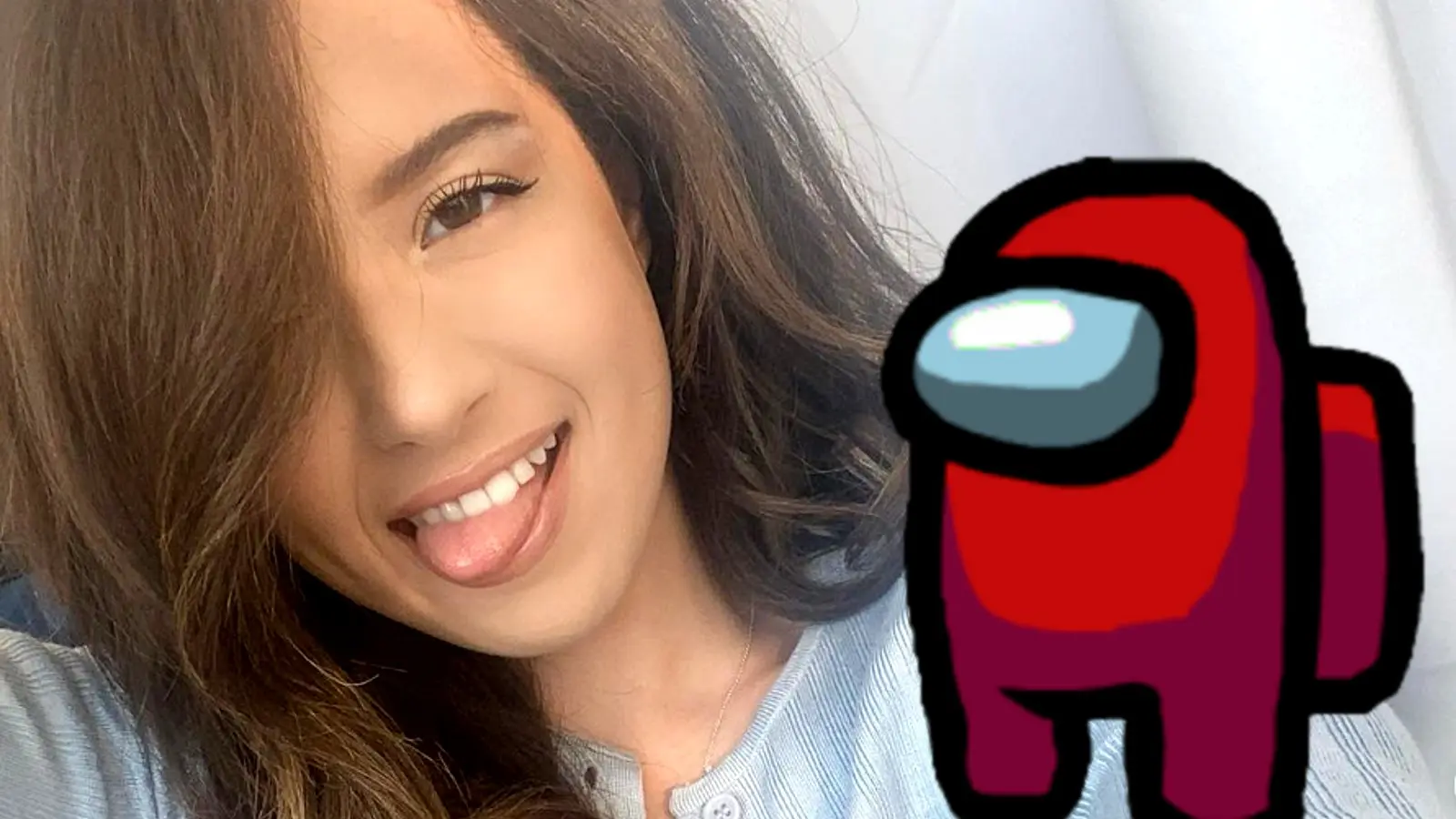 Image of Pokimane behind an Among Us character