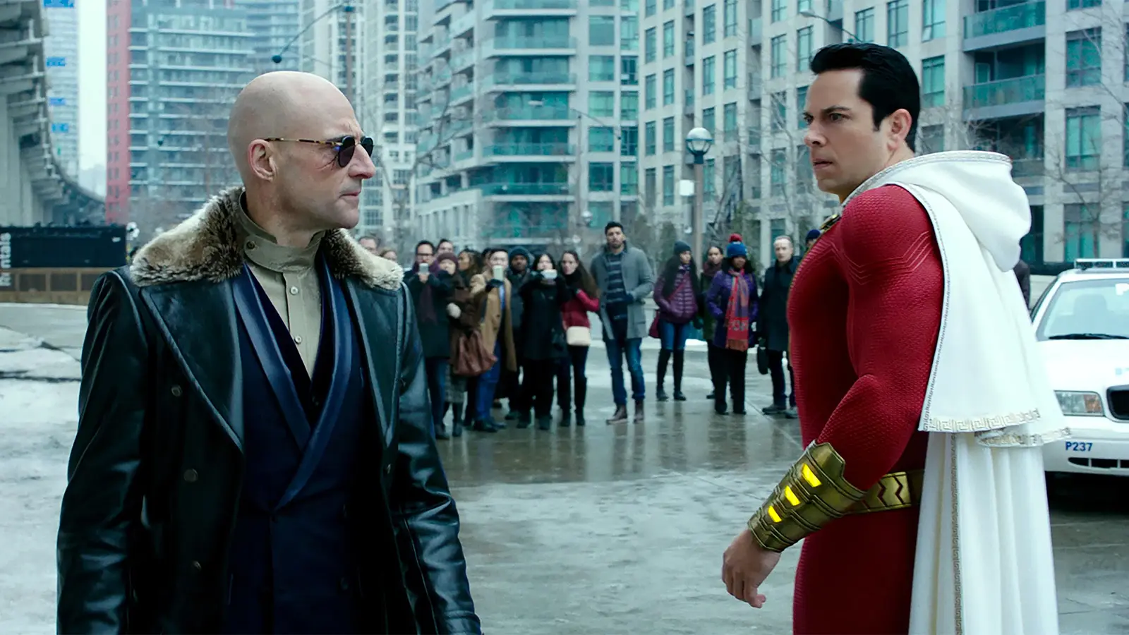 Mark Strong and Zachary Levi in Shazam