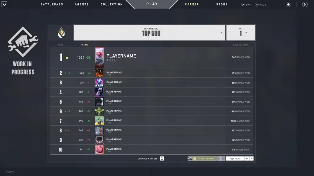 Top 500 ranked leaderboard in Valorant