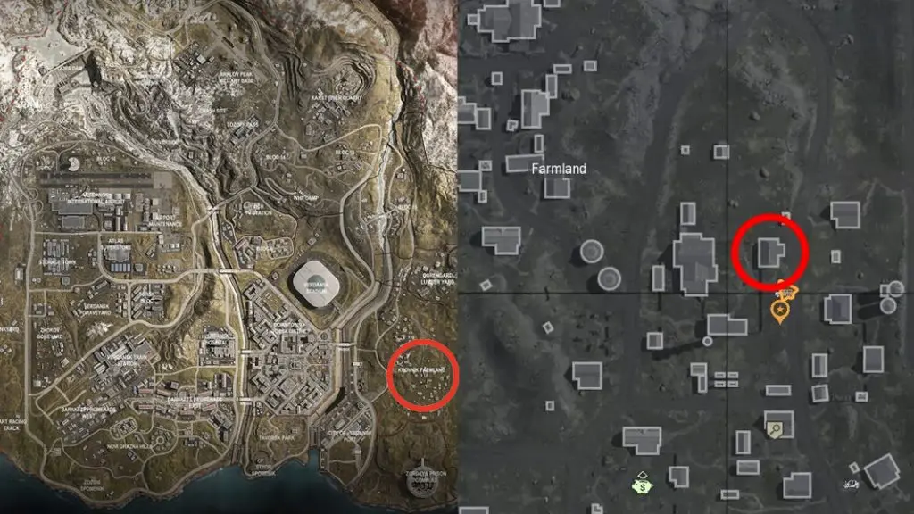 Leatherface's house circled on Verdansk map