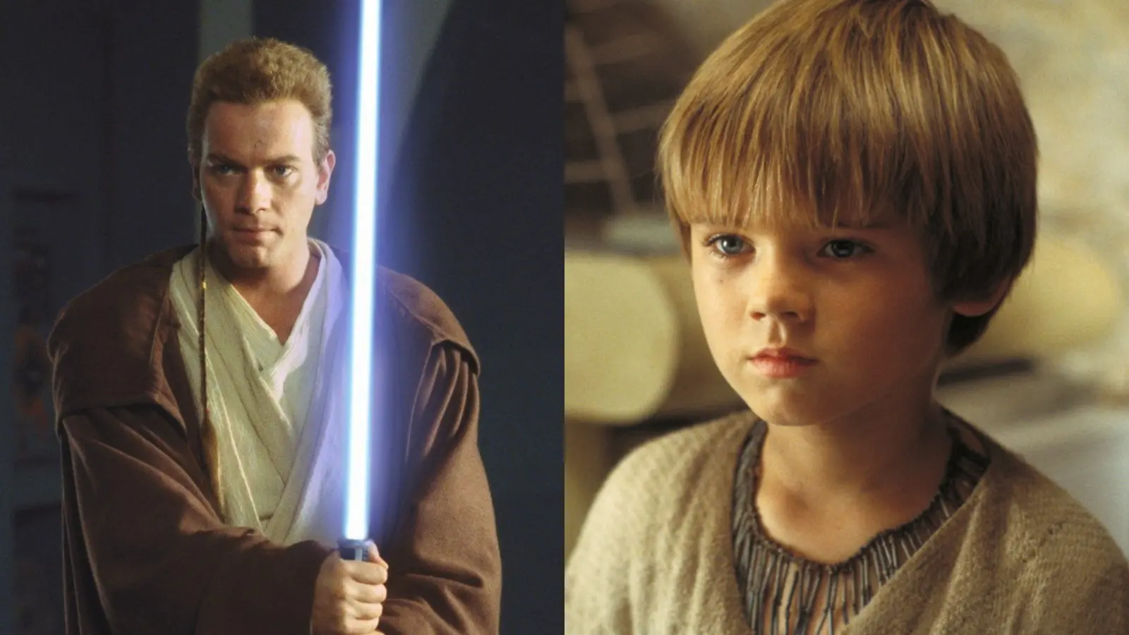 young anakin skywalker and obi-wan kenobi in a phantom menace