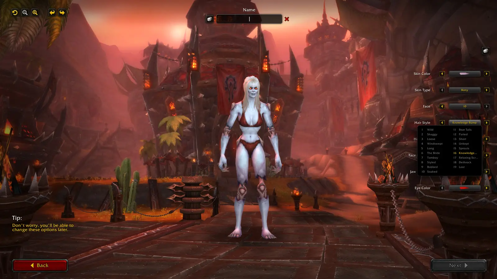 An undead woman in character creation for WoW