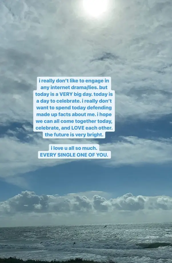 Emma Chamberlain responds to Twitter deactivation drama, a block of text against the background of some clouds