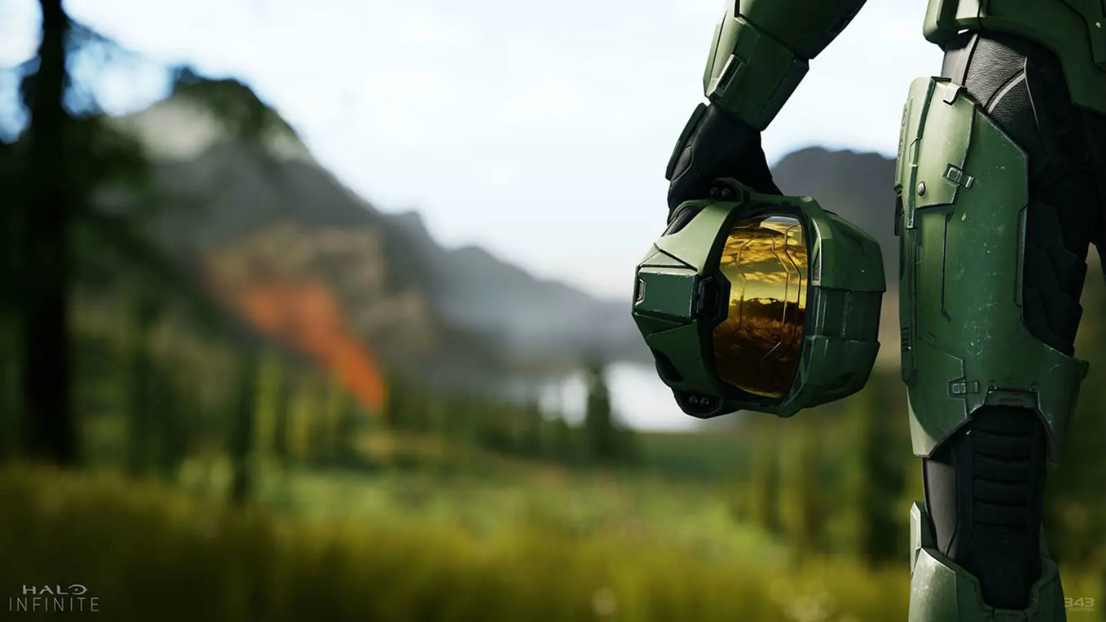 Master Chief holding helmet